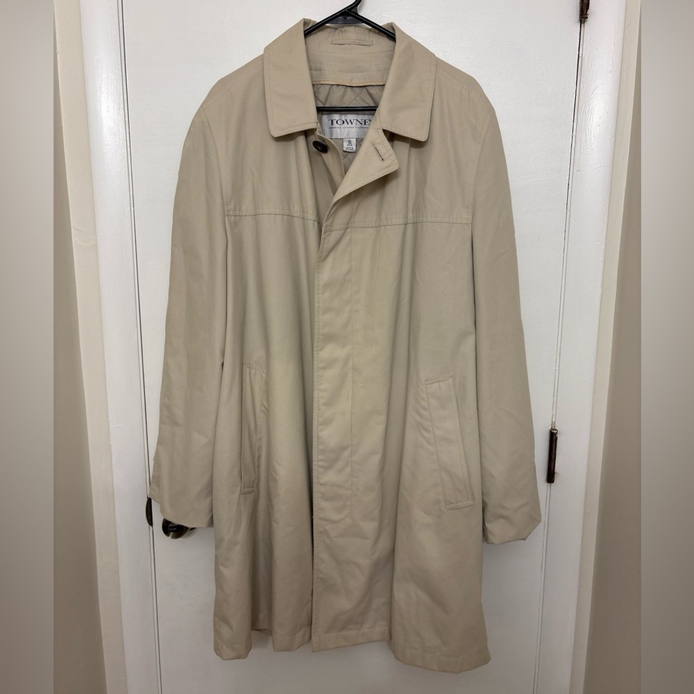 Vintage Towne by London Fog Men's Trench Coat XL 46R Tan Rain Jacket Zip Liner - Picture 1 of 8